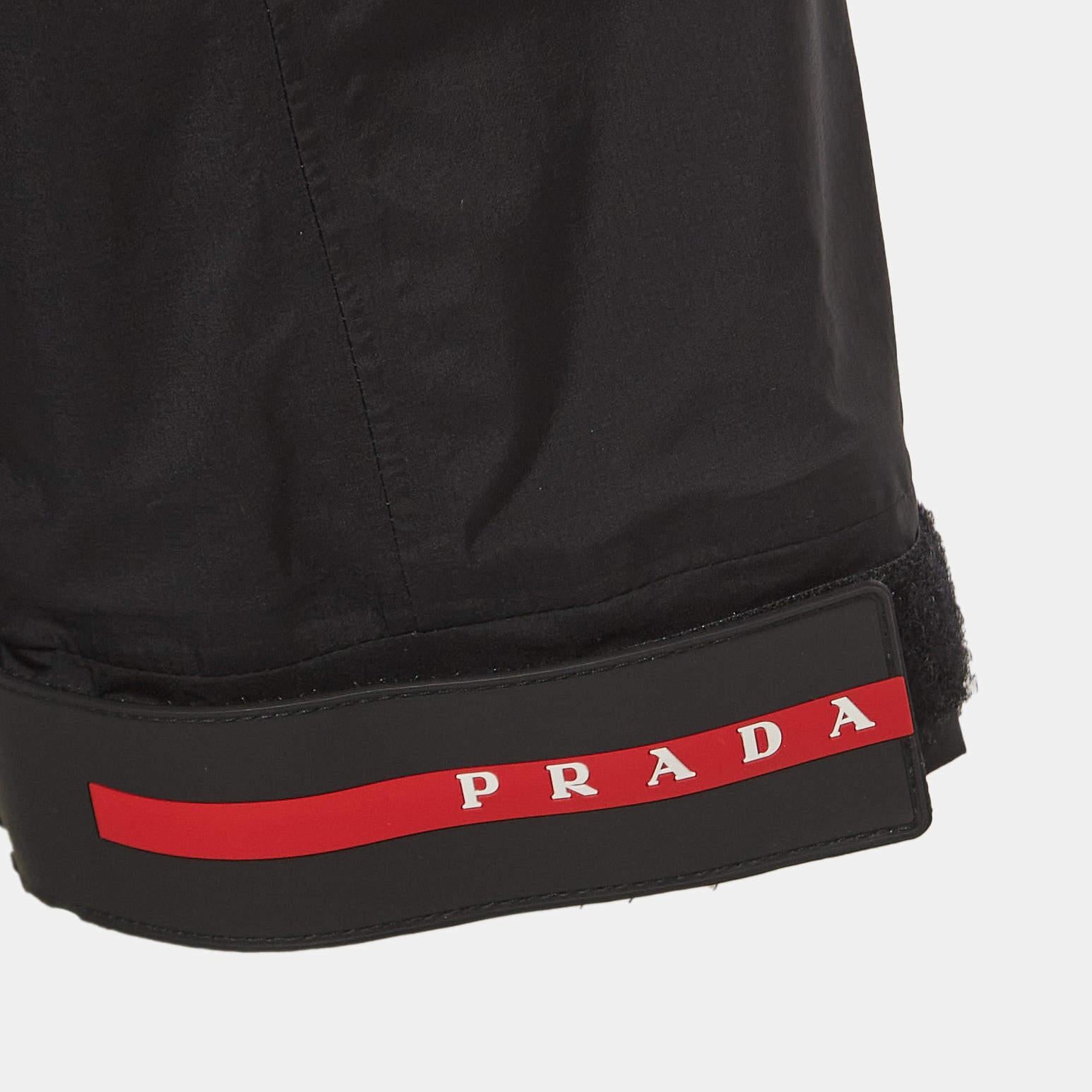 Women's Prada Black Logo Print Nylon Active Pants XL