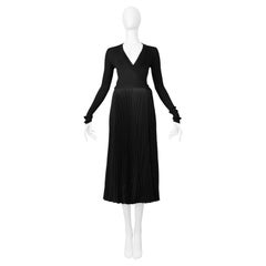 Prada Black Long Knit Wrap Dress With Pleated Skirt