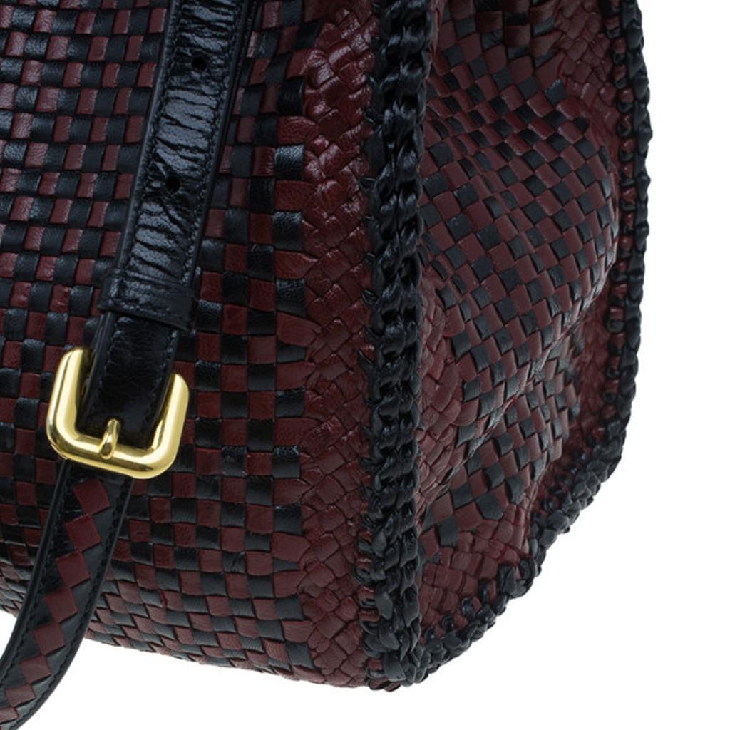 Prada Black Maroon Woven Leather Madras Tote 6