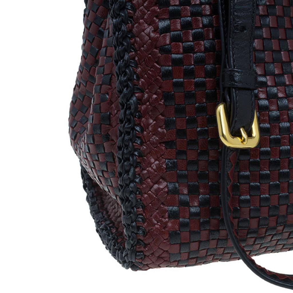 Prada Black Maroon Woven Leather Madras Tote 5