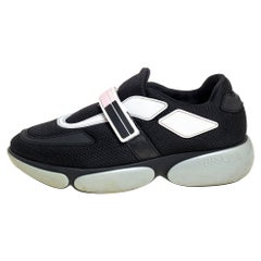 Prada Black Mesh And Leather Velcro Strap Low Top Sneakers Size 36
