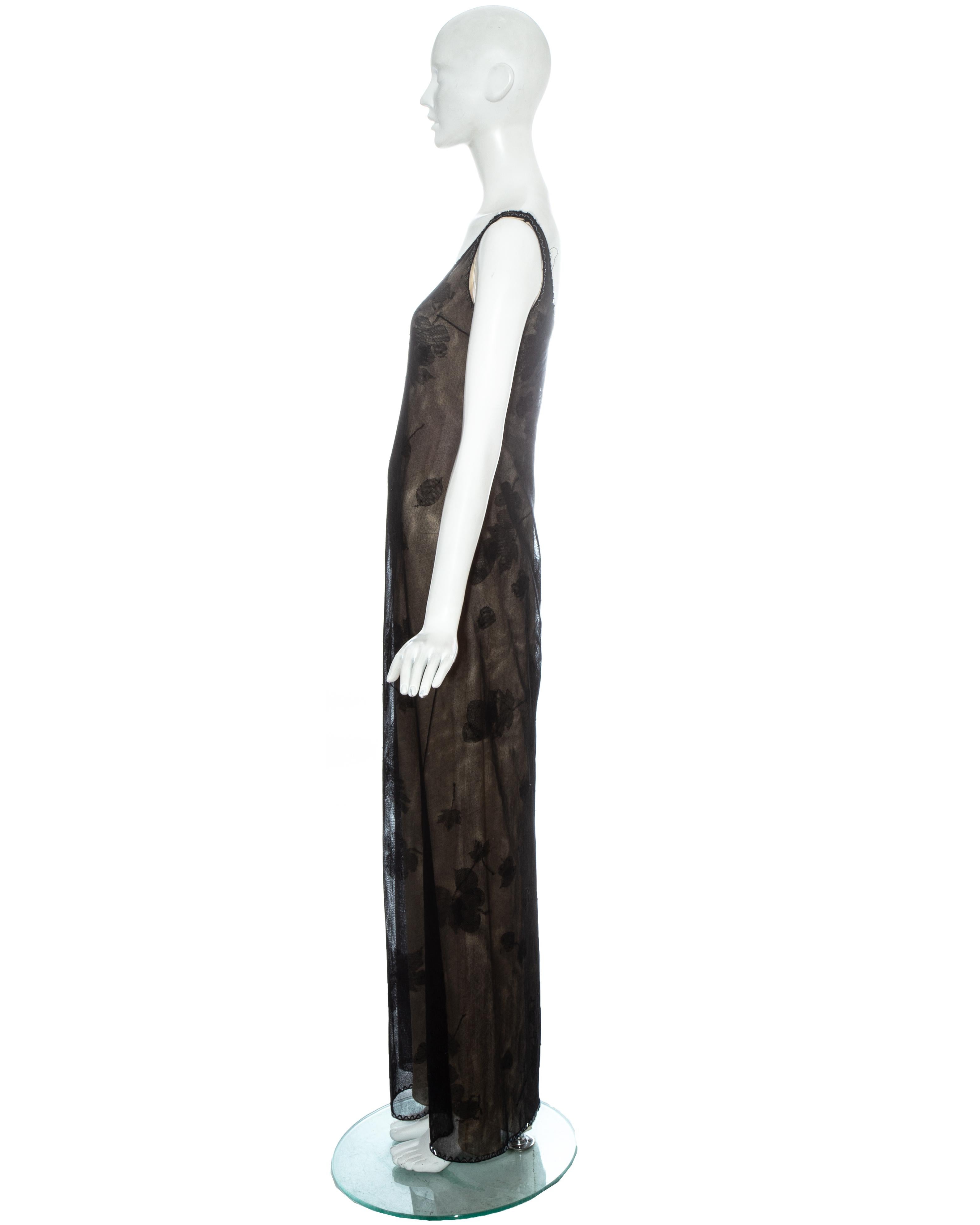 Prada black mesh maxi dress with beading and appliquéd fabric leaves ...