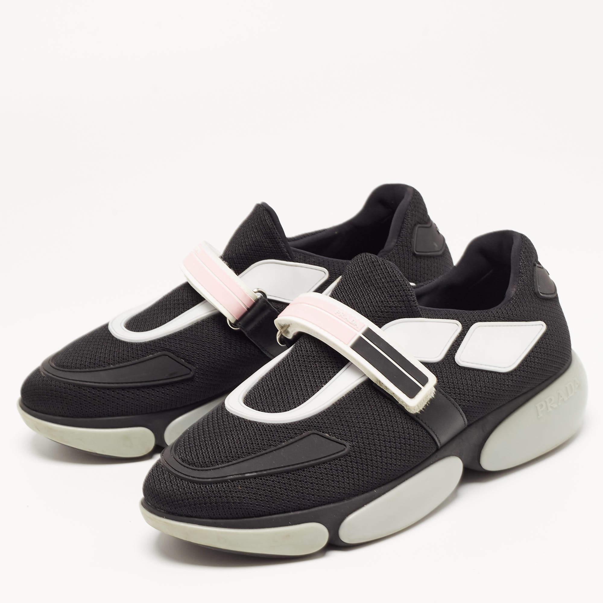 Prada Black Mesh Velcro Strap Low Top Sneakers Size 38 In Good Condition In Dubai, Al Qouz 2