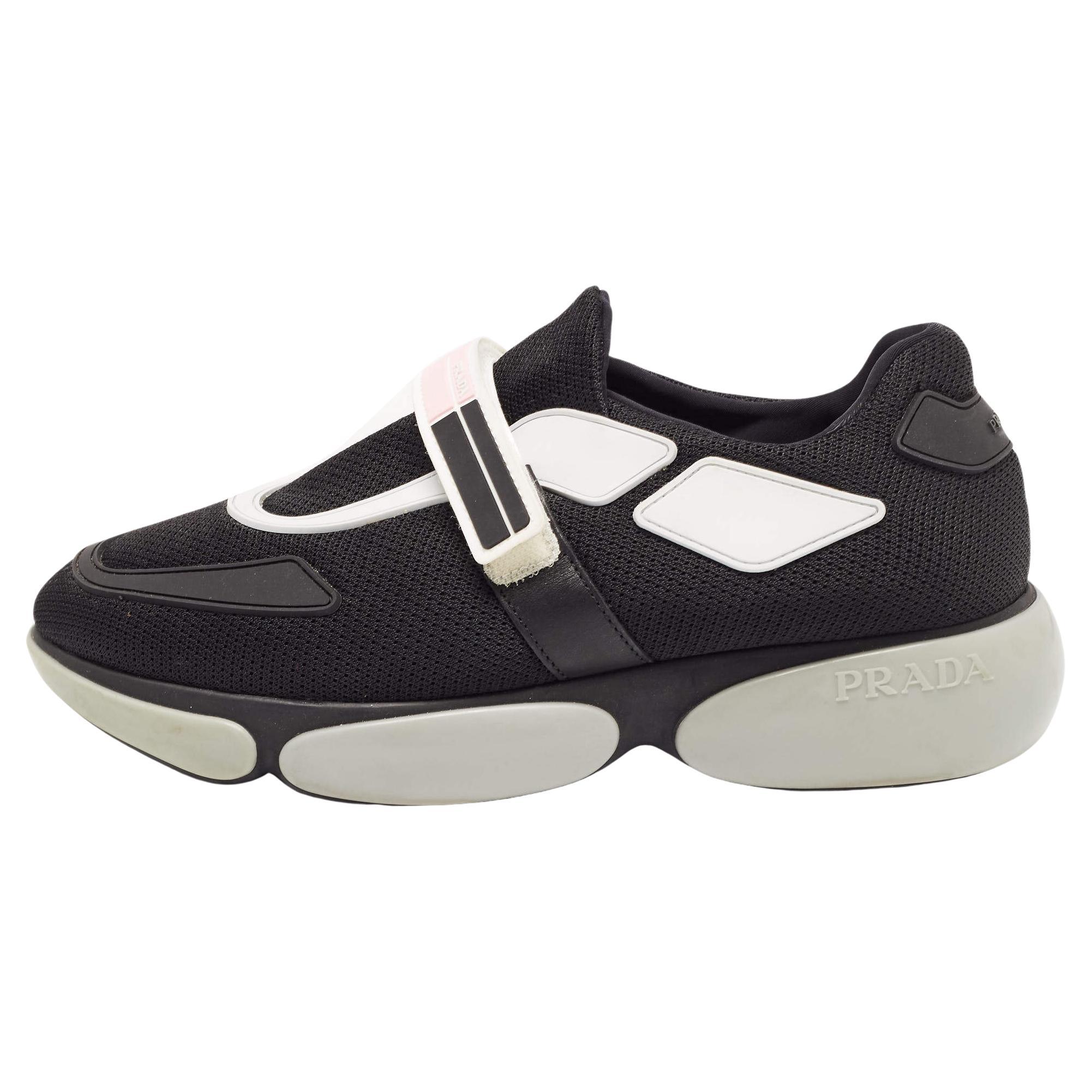 Prada Black Mesh Velcro Strap Low Top Sneakers Size 38