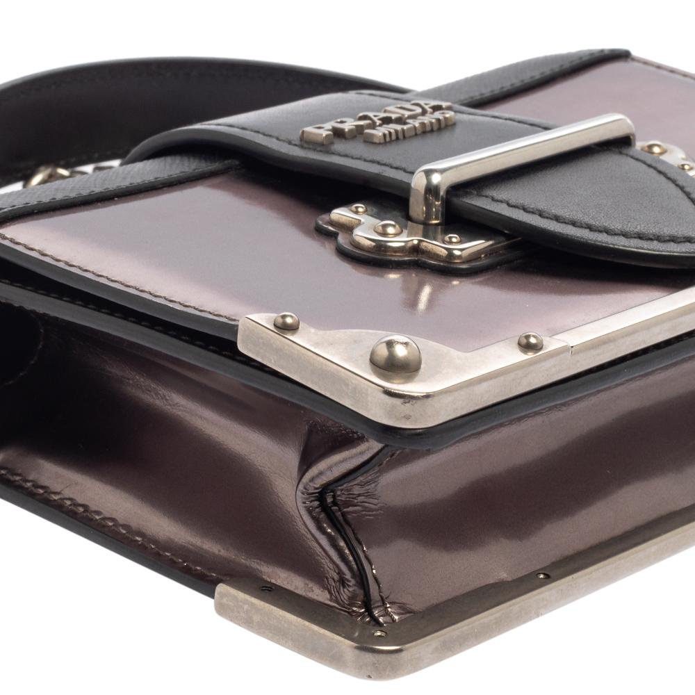 Prada Black/Metallic Saffiano Lux and Leather Cahier Shoulder Bag 4