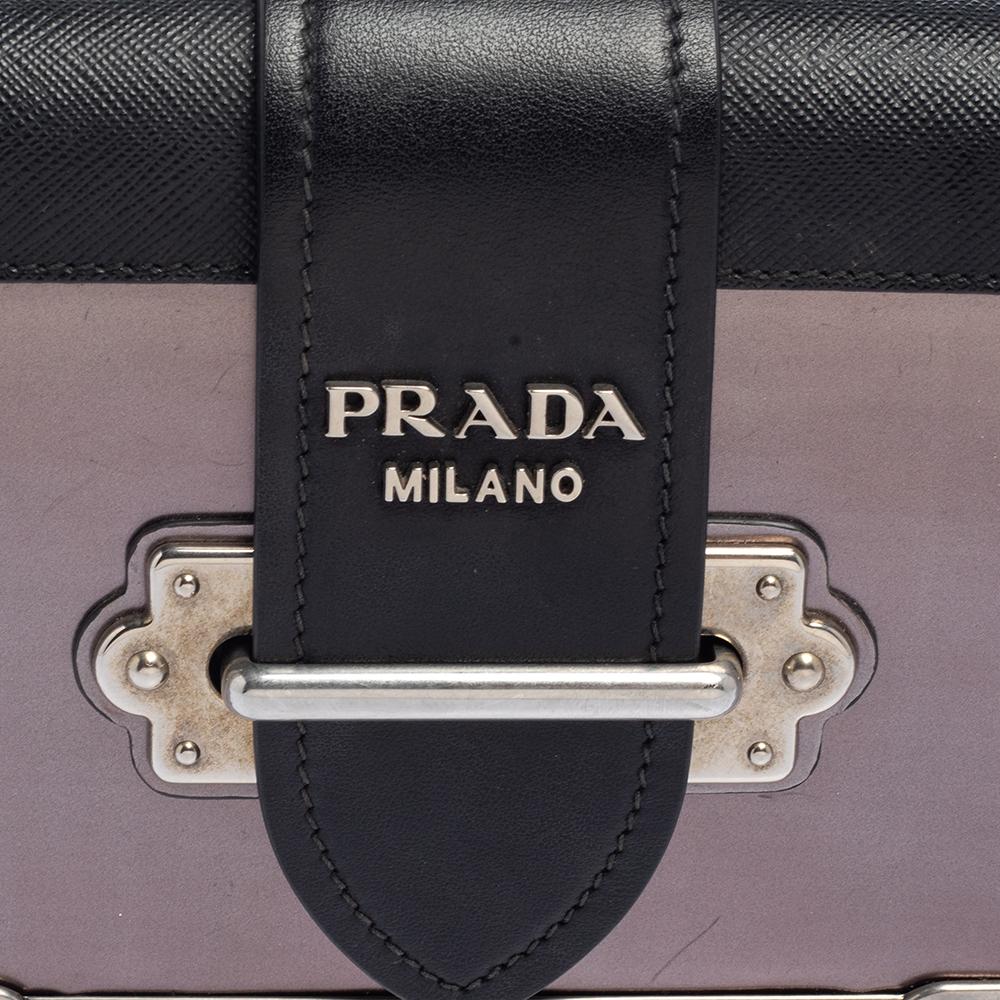 Prada Black/Metallic Saffiano Lux and Leather Cahier Shoulder Bag 1