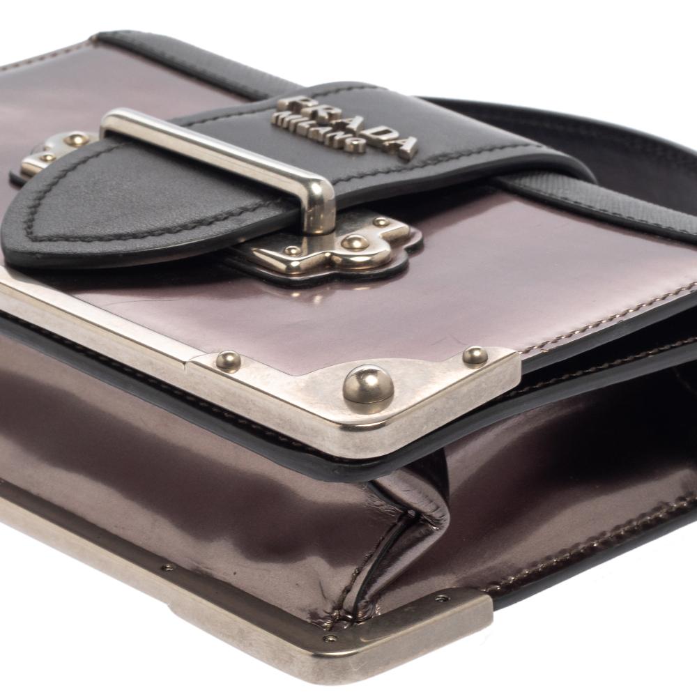 Prada Black/Metallic Saffiano Lux and Leather Cahier Shoulder Bag 2