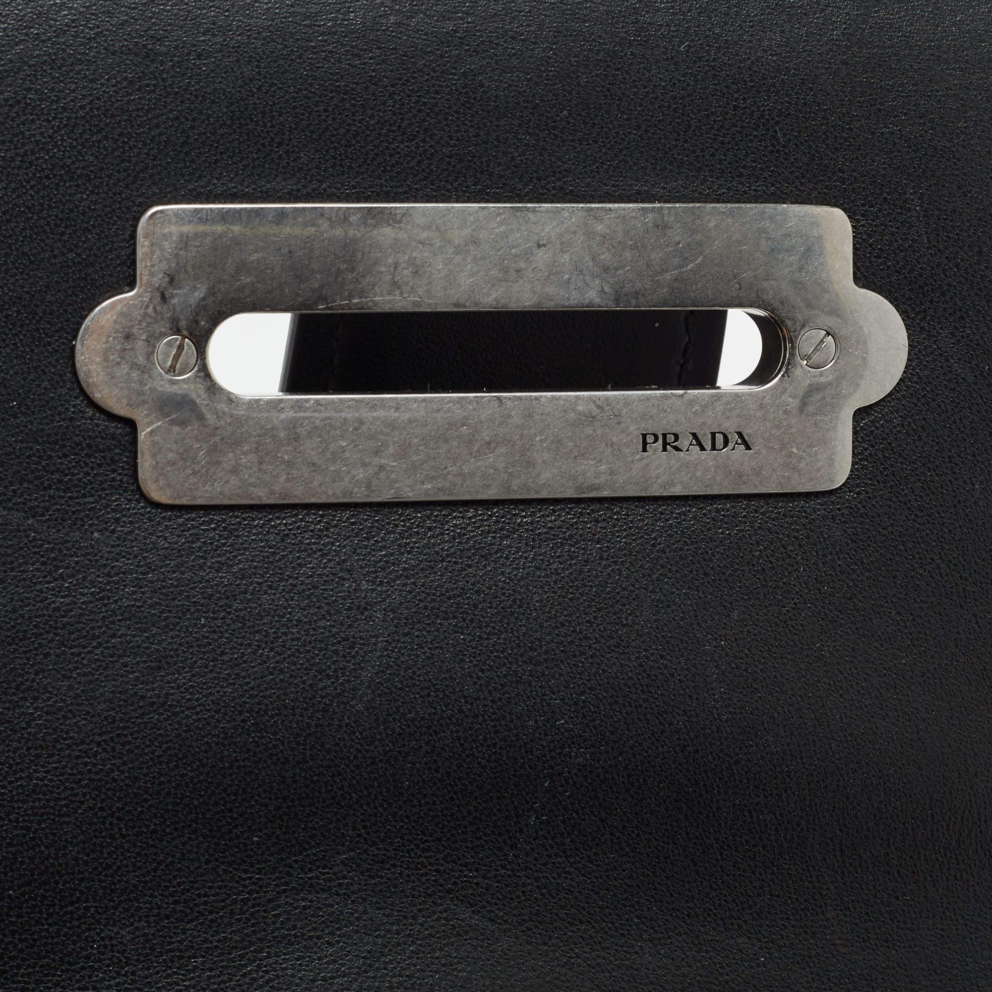 Prada Black/Metallic Saffiano Lux and Patent Leather Cahier Bag 5