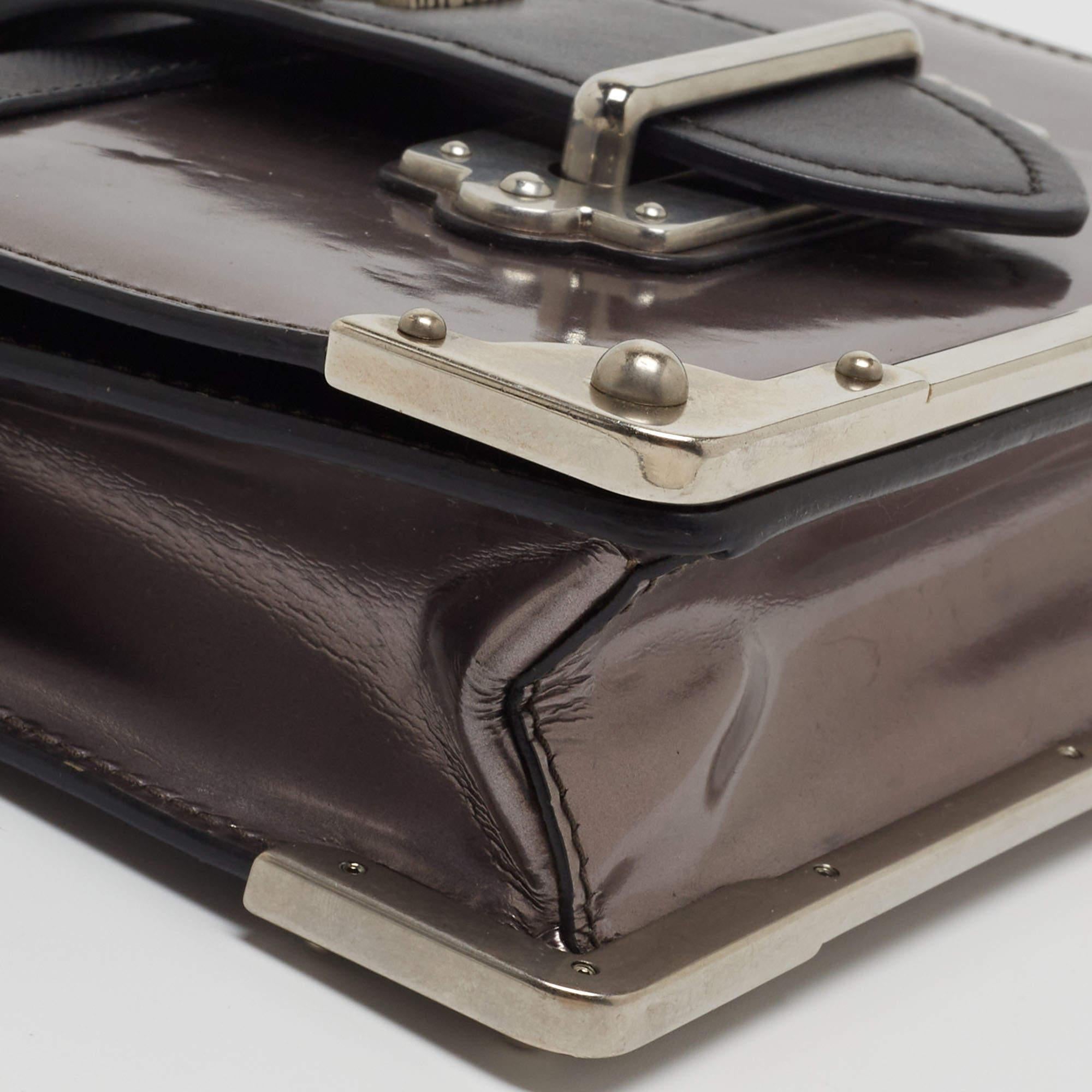 Prada Black/Metallic Saffiano Lux and Patent Leather Cahier Bag 8
