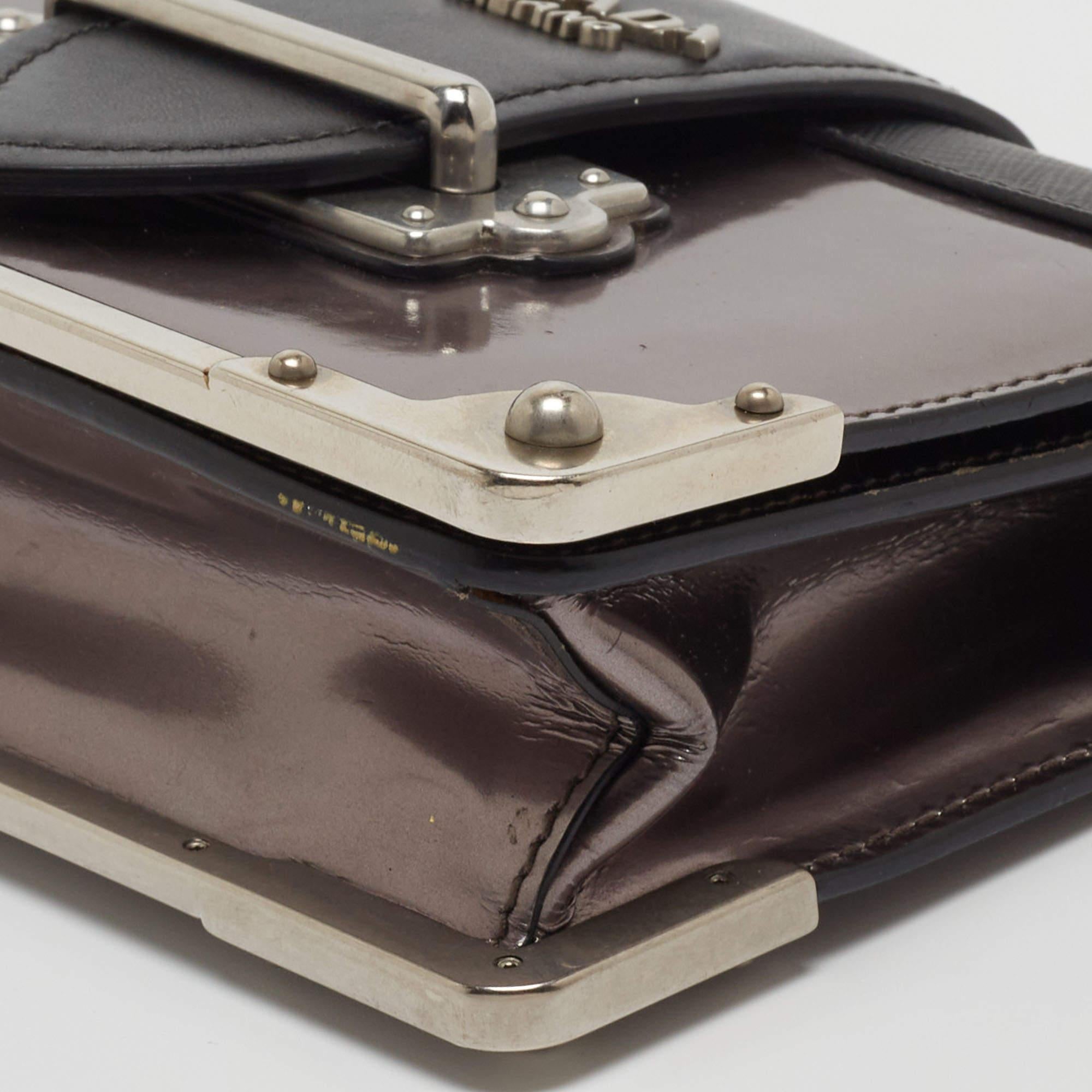 Prada Black/Metallic Saffiano Lux and Patent Leather Cahier Bag 9