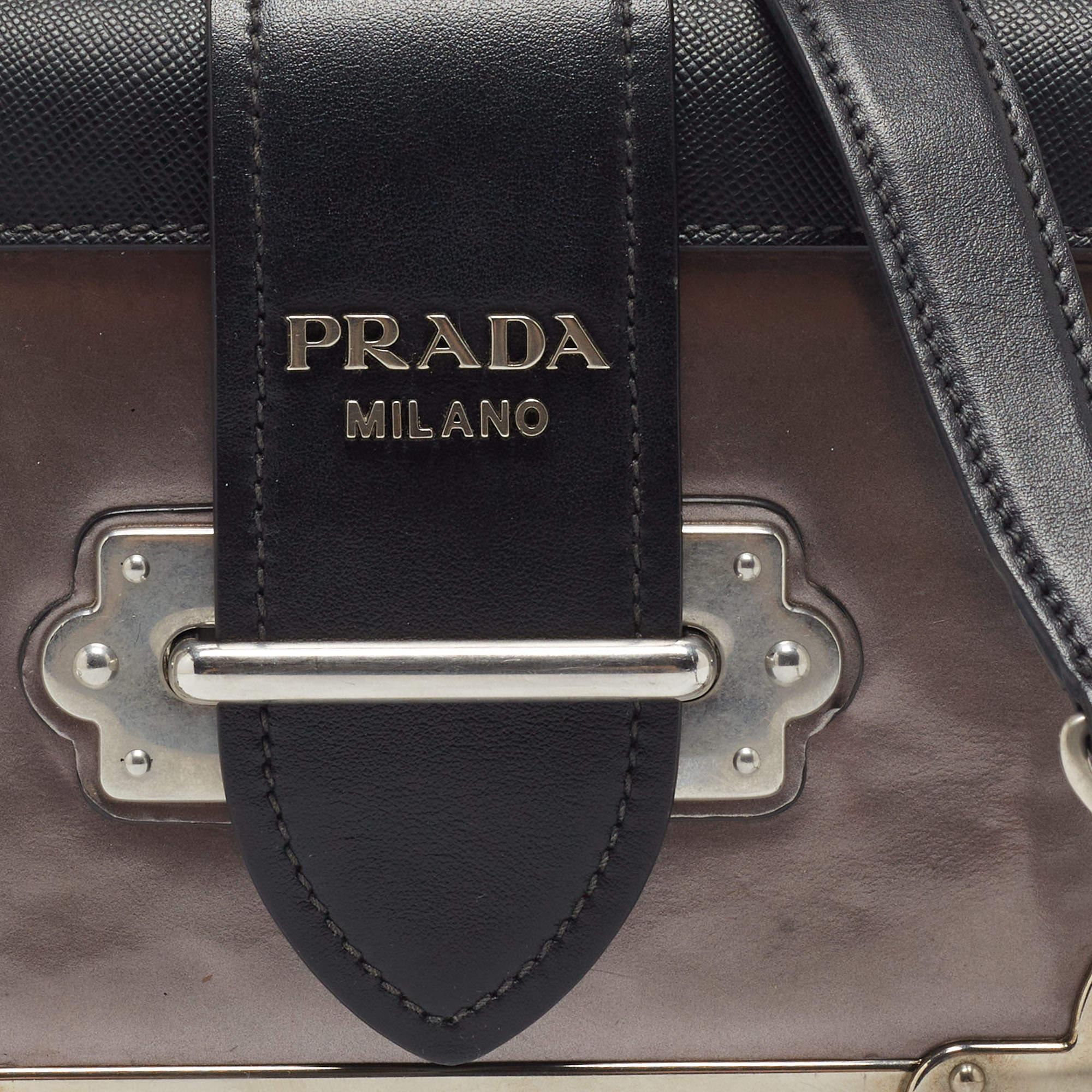 Prada Black/Metallic Saffiano Lux and Patent Leather Cahier Bag 1