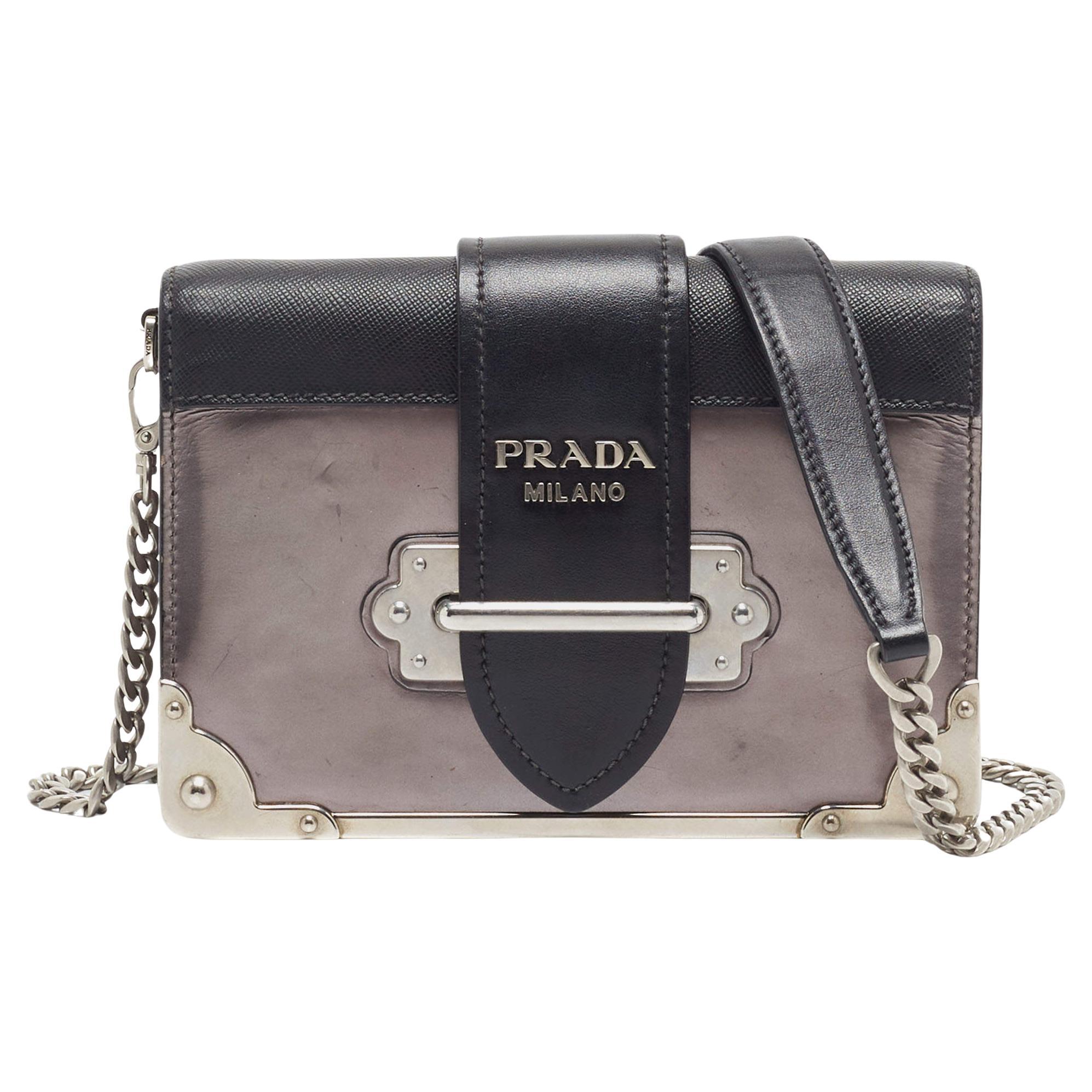 Prada Black/Metallic Saffiano Lux and Patent Leather Cahier Bag
