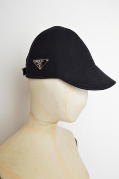 Prada Black Midnight Blue Cashmere Wool Cloche 1960s style Baseball Cap Hat