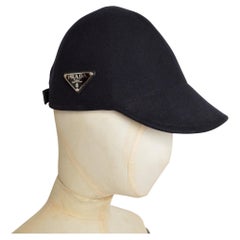 Prada Black Midnight Blue Cashmere Wool Cloche 1960s style Baseball Cap Hat