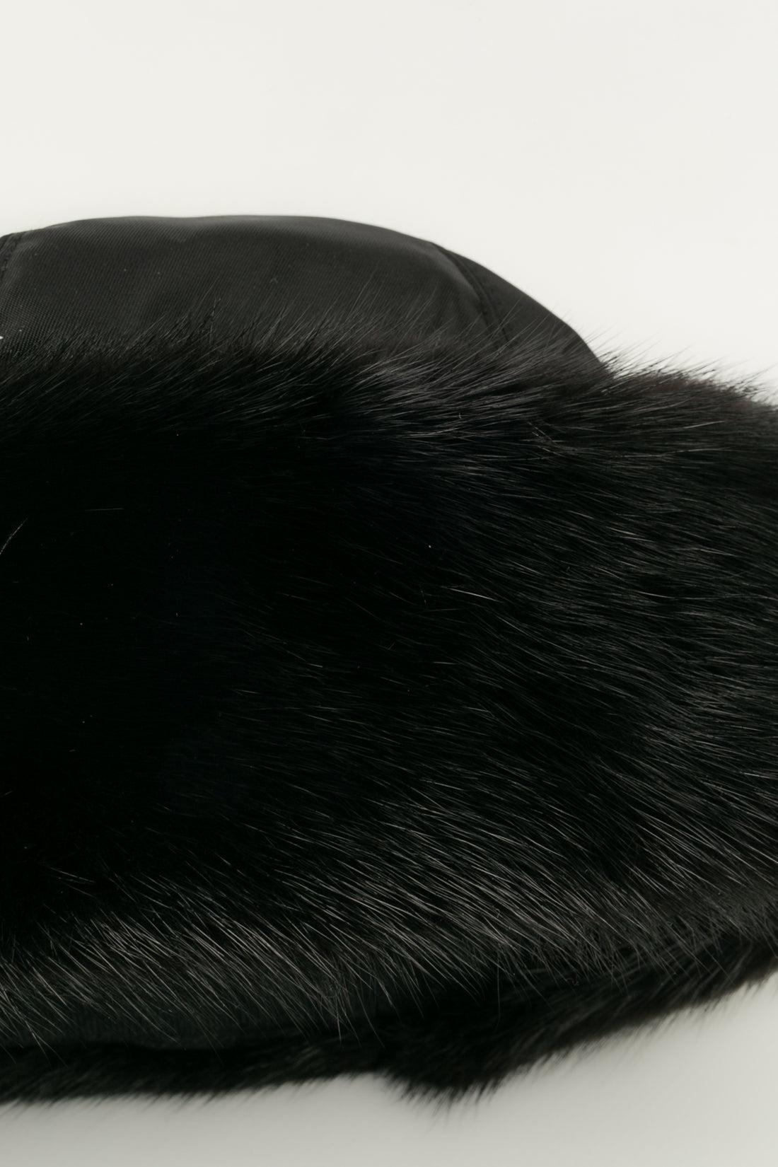 Women's Prada Black Mink Fur and Nylon Hat