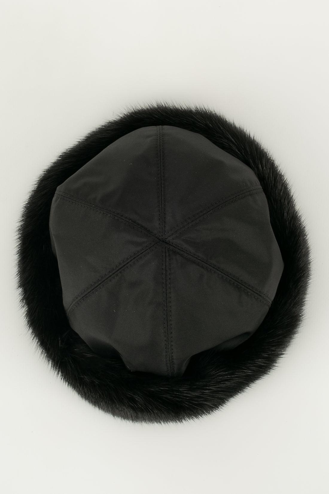 Prada Black Mink Fur and Nylon Hat 1