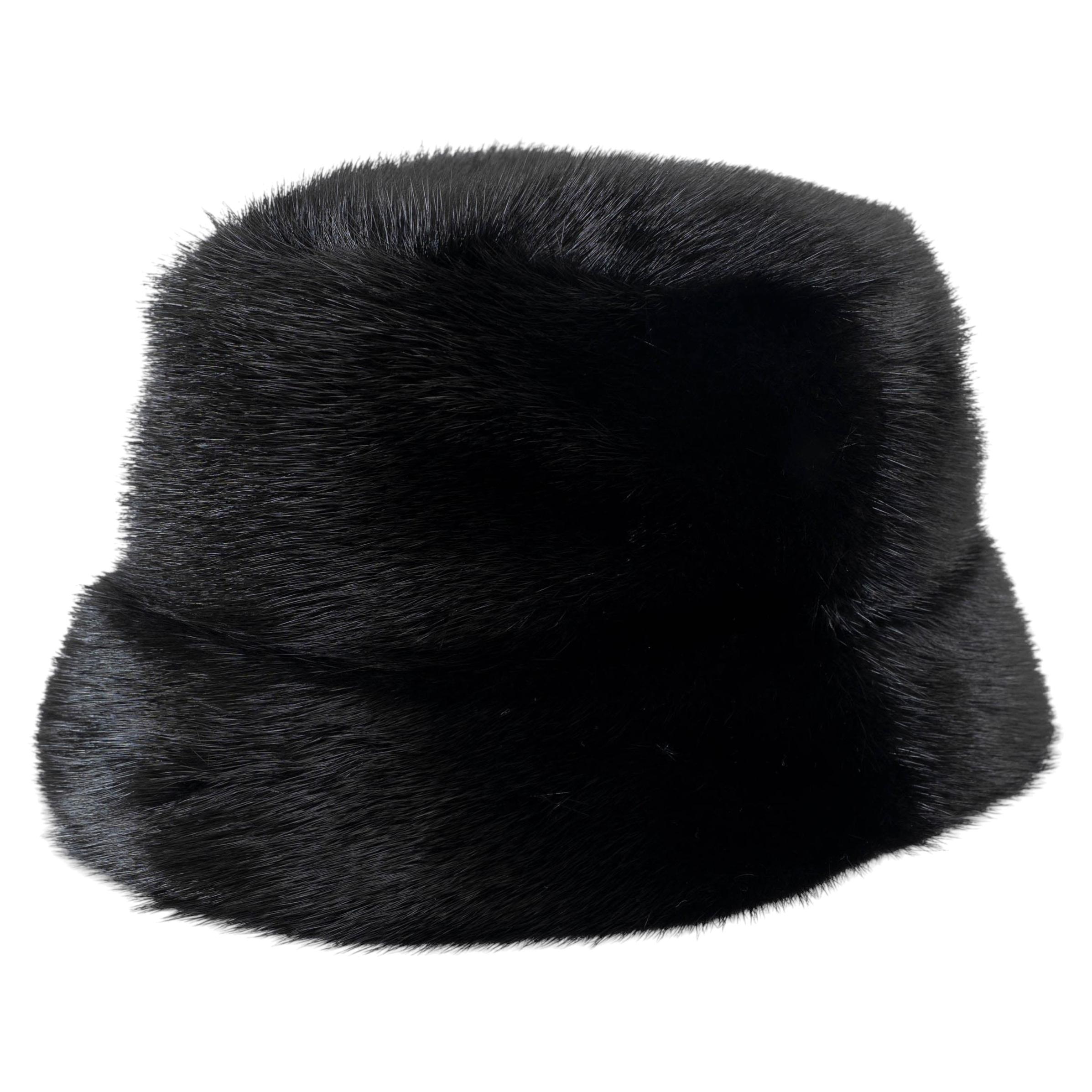 PRADA schwarz MINK FUR BUCKET Hut M
