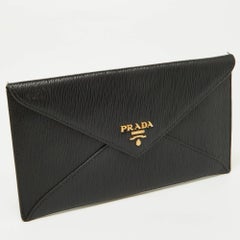 Prada Black Move Leather Envelope Slim Wallet