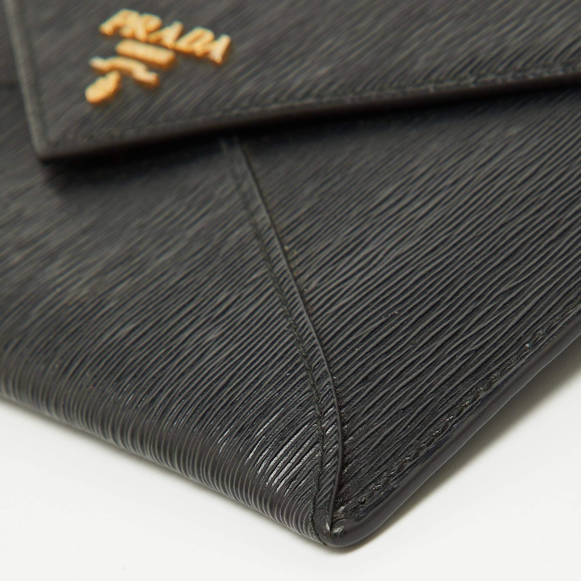 Prada Black Move Leather Envelope Slim Wallet 5
