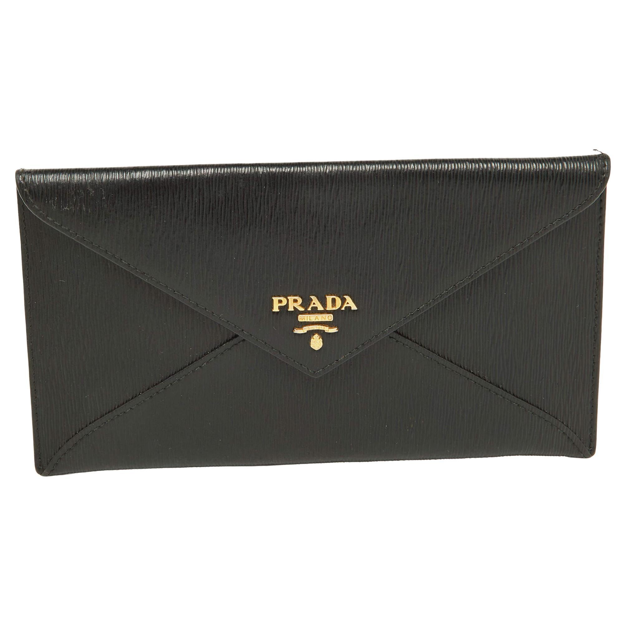 Prada Black Move Leather Envelope Slim Wallet