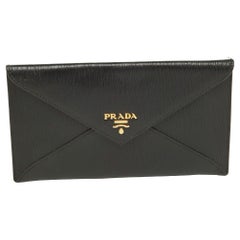 Prada Black Move Leather Envelope Slim Wallet