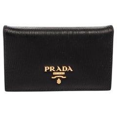 Prada Black Move Leather Logo Flap Card Case