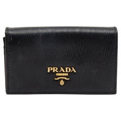 Prada Black Move Leather Logo Flap Card Case