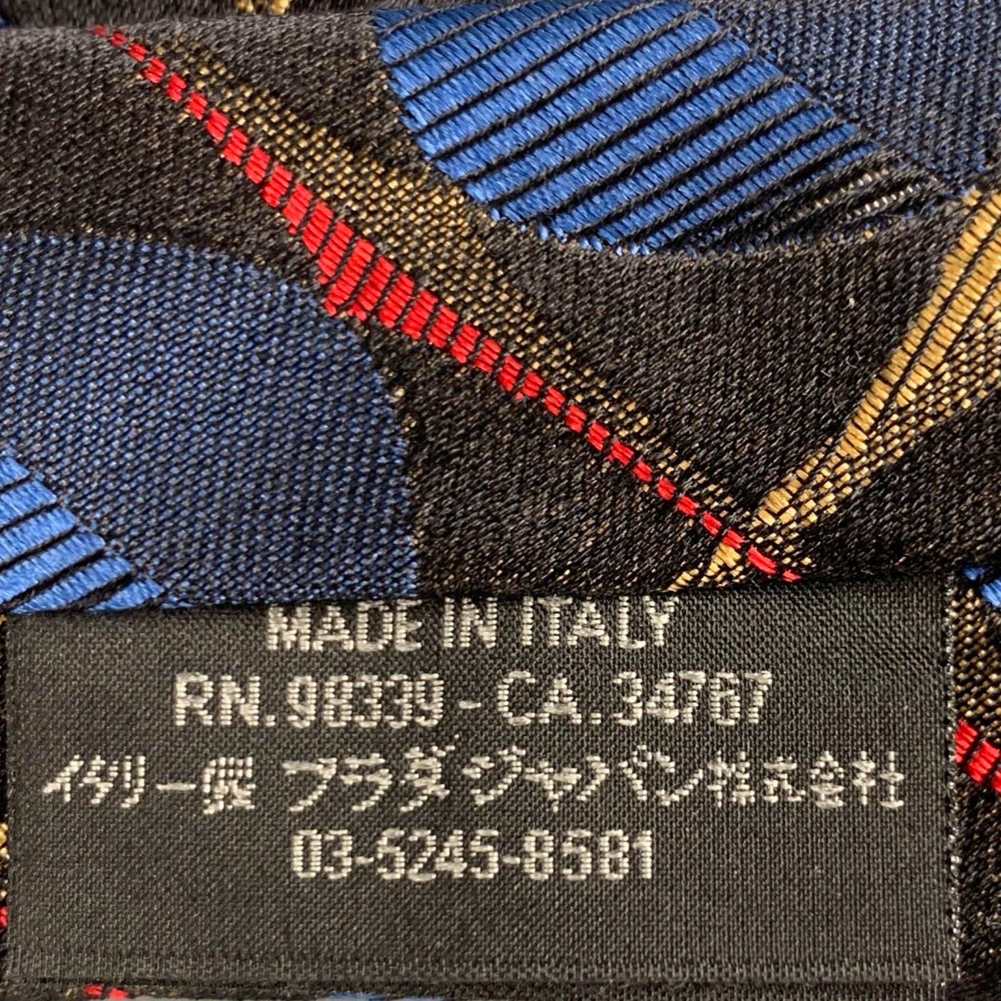 PRADA Black Multi-Color Abstract Silk Jacquard Tie For Sale 1