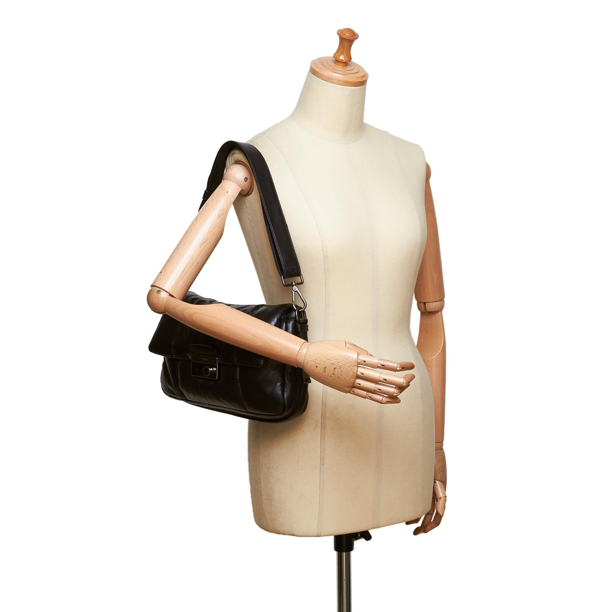 Prada Black Nappa Bomber Leather Shoulder Bag For Sale 4