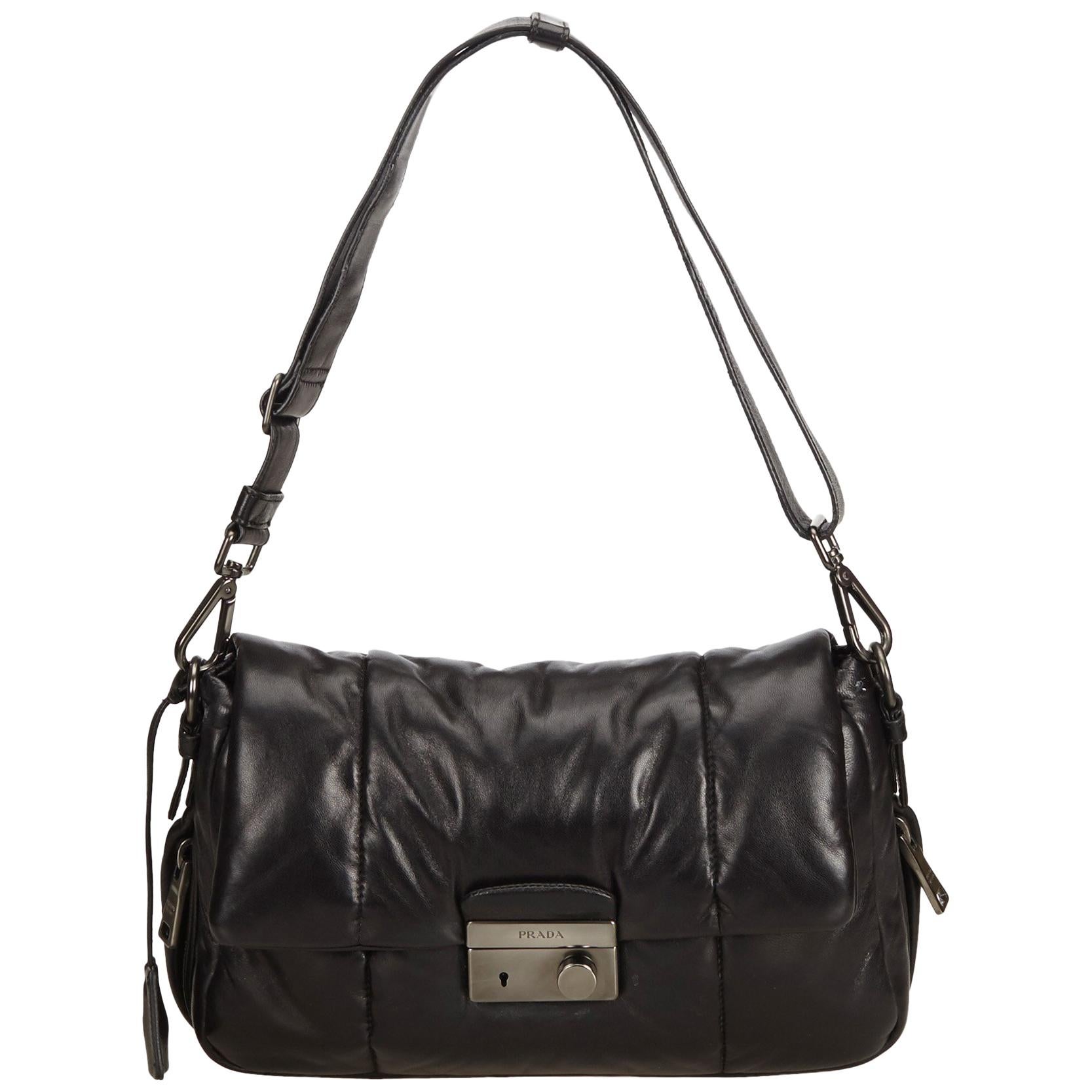 Prada Black Nappa Bomber Leather Shoulder Bag For Sale