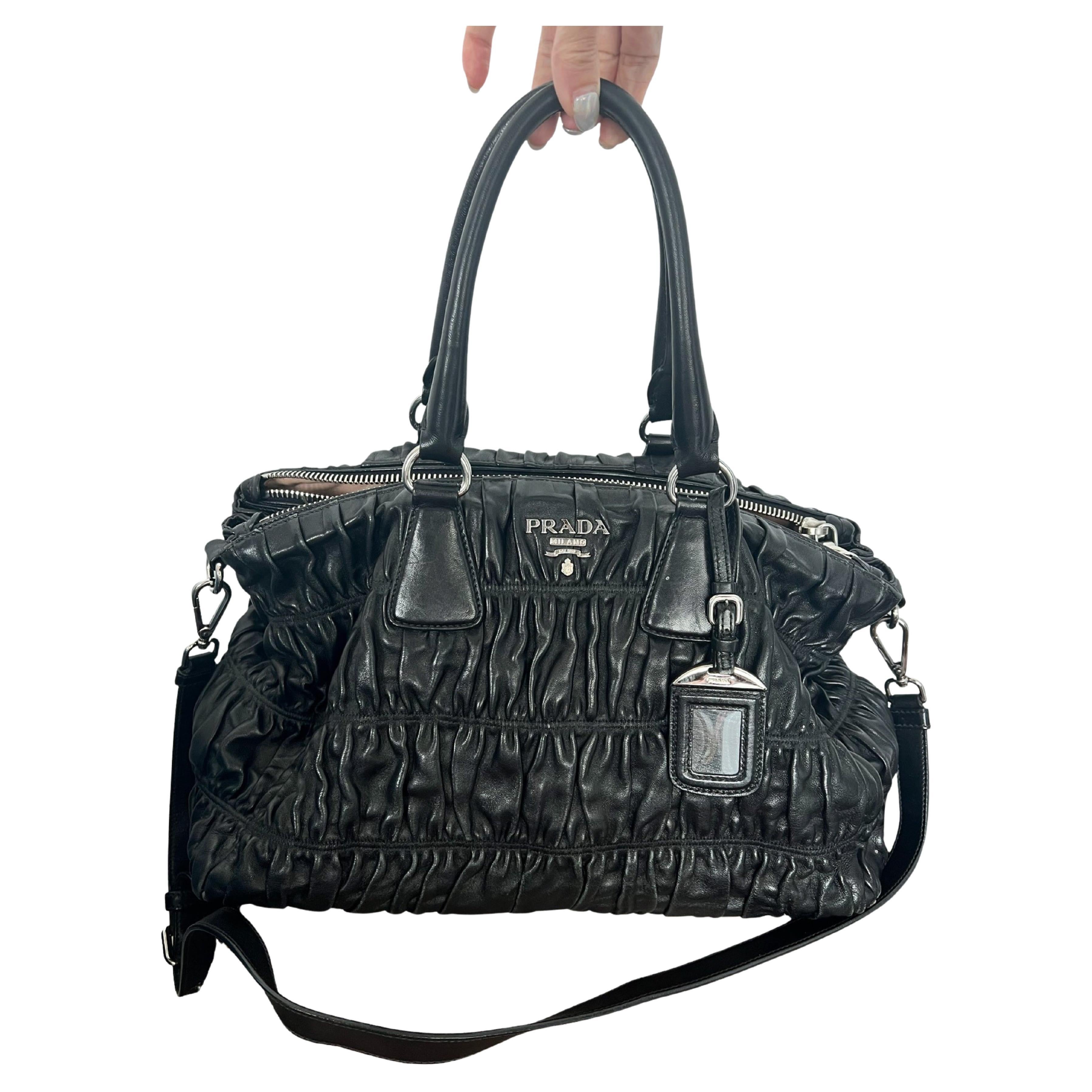 Prada Black Nappa Gaufre bag with leather lining and shoulder strap  For Sale