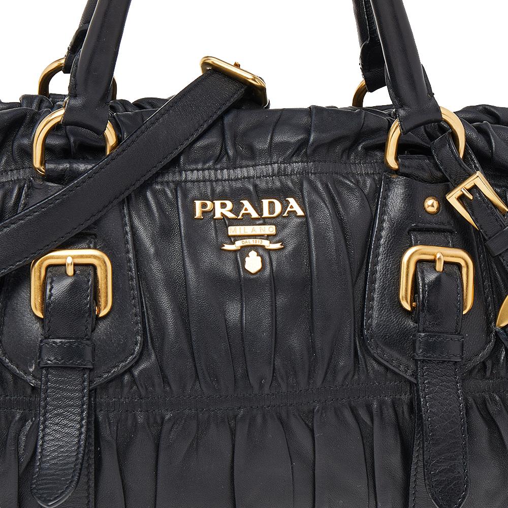 Prada Black Nappa Gaufre Leather Satchel In Good Condition In Dubai, Al Qouz 2