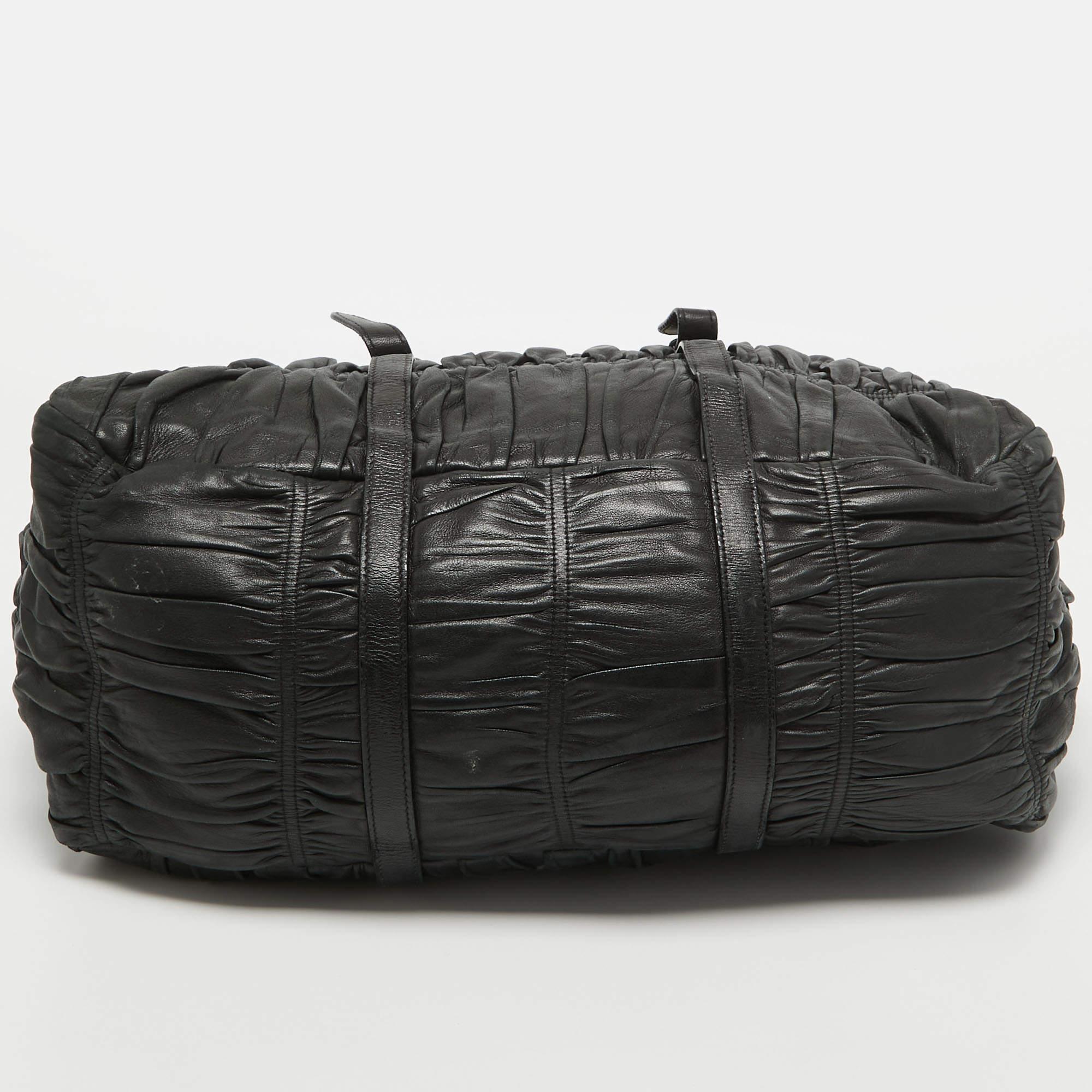 Prada Black Nappa Gaufre Leather Top Zip Tote 6