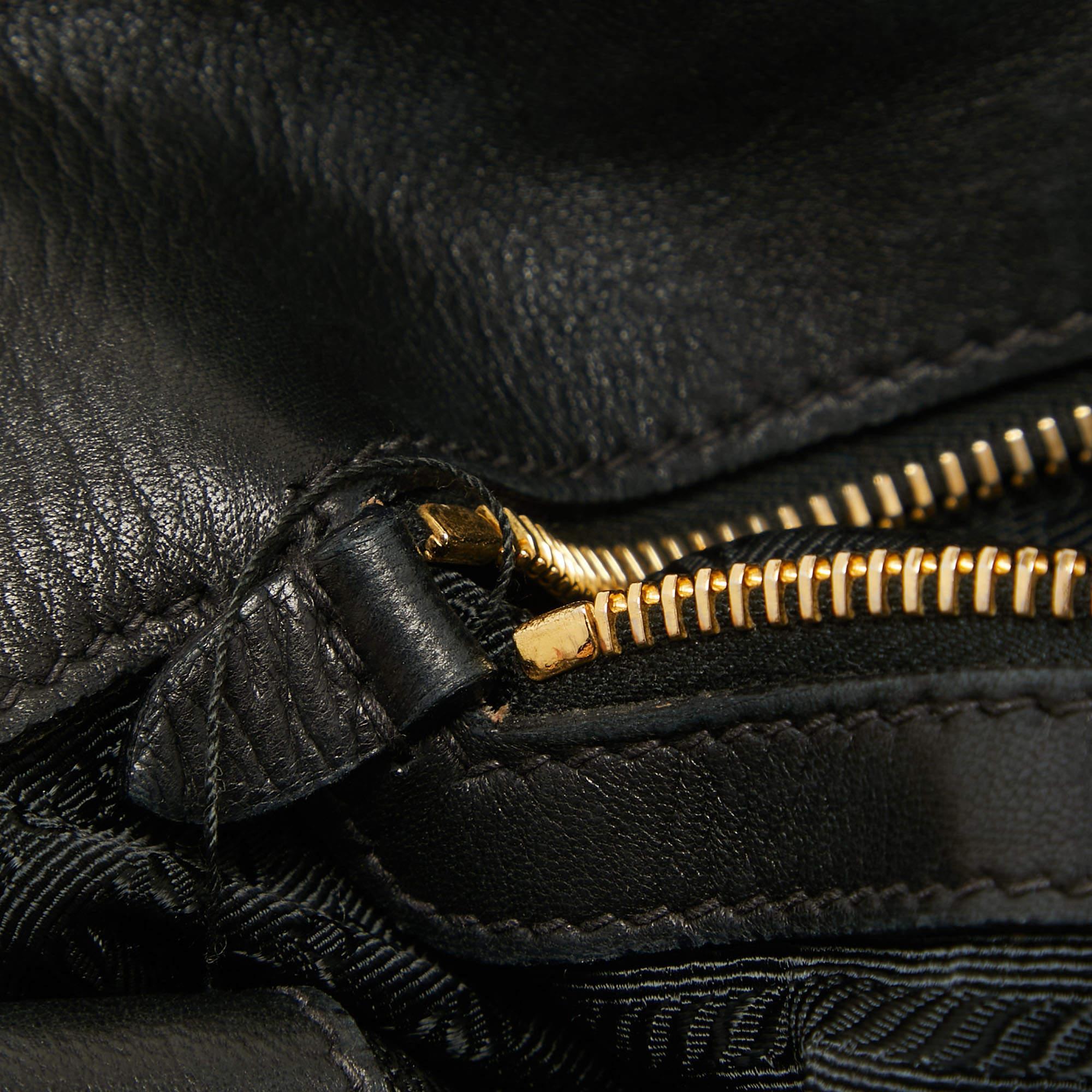 Prada Black Nappa Gaufre Leather Top Zip Tote 8