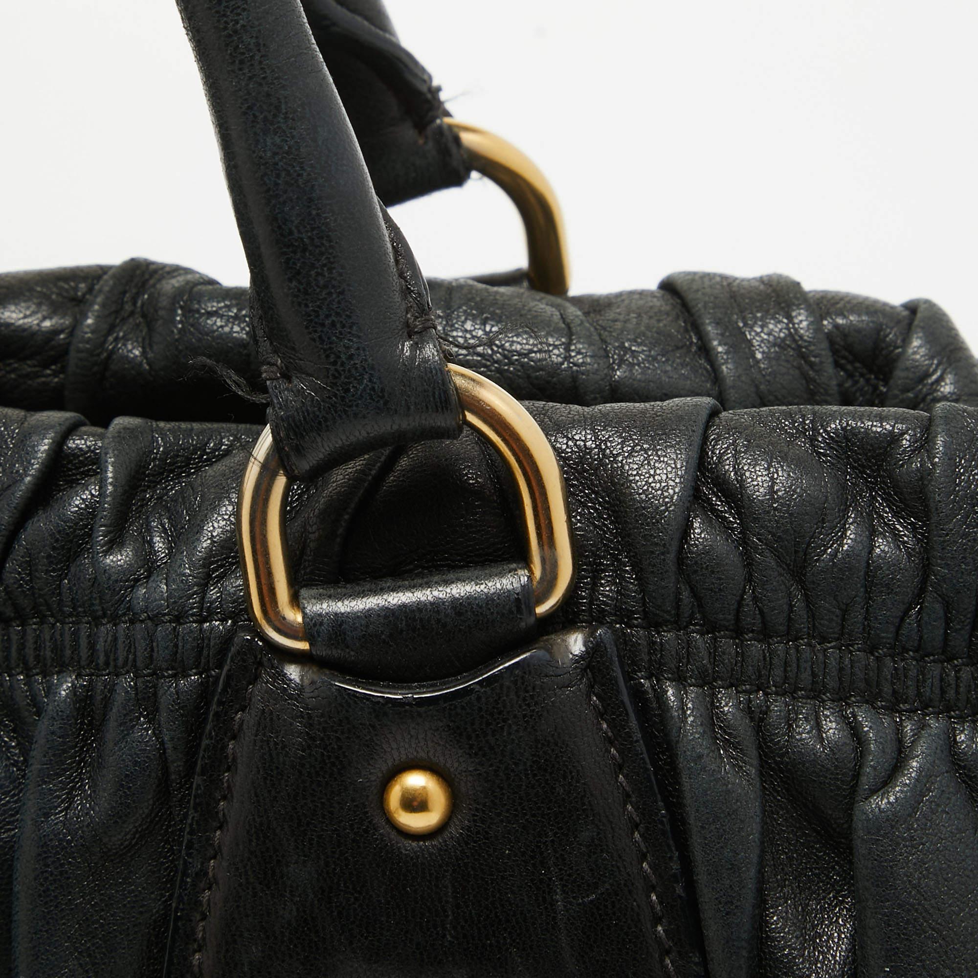 Women's Prada Black Nappa Gaufre Leather Top Zip Tote