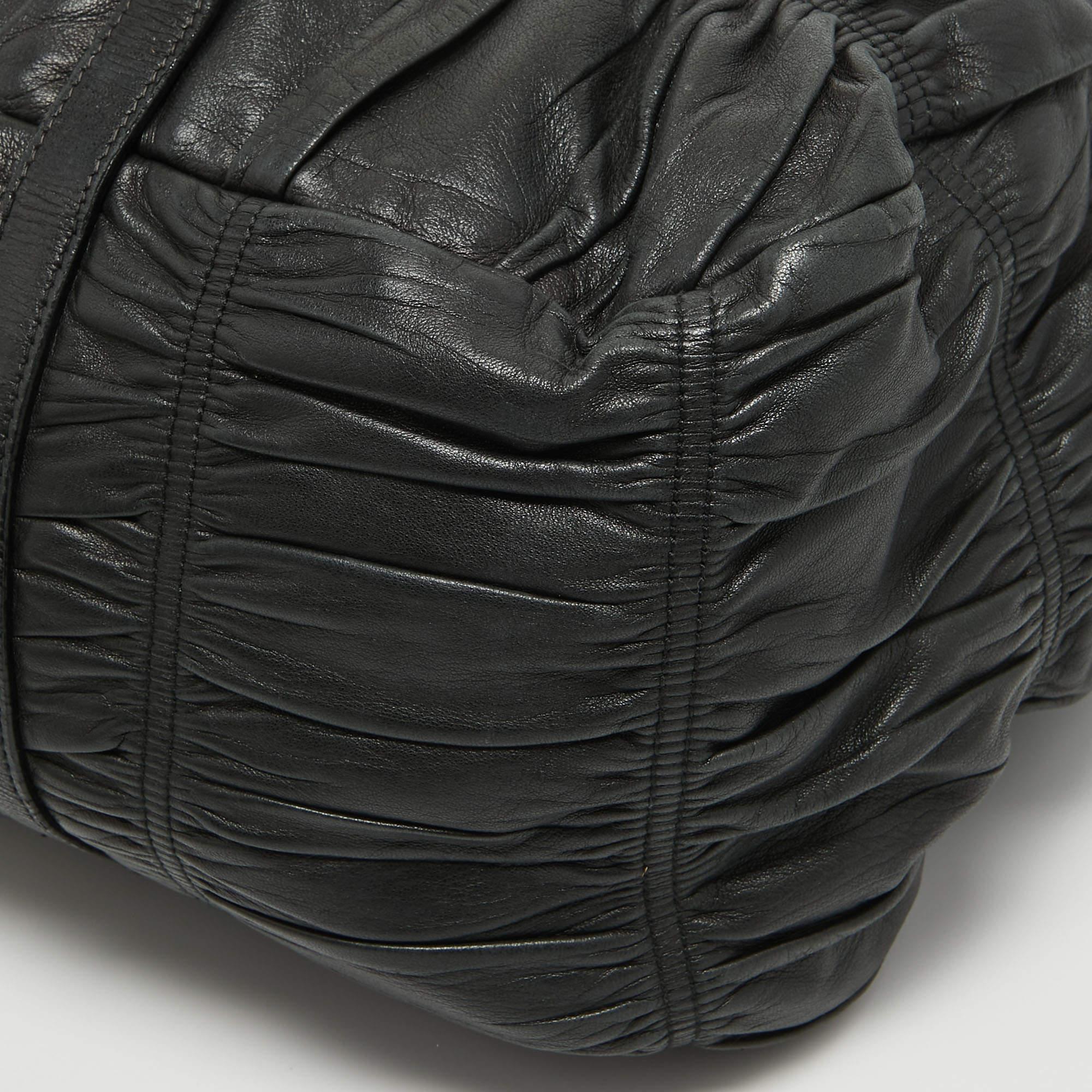 Prada Black Nappa Gaufre Leather Top Zip Tote 4