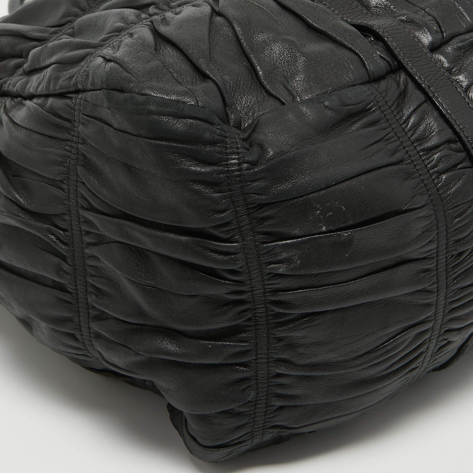Prada Black Nappa Gaufre Leather Top Zip Tote 5