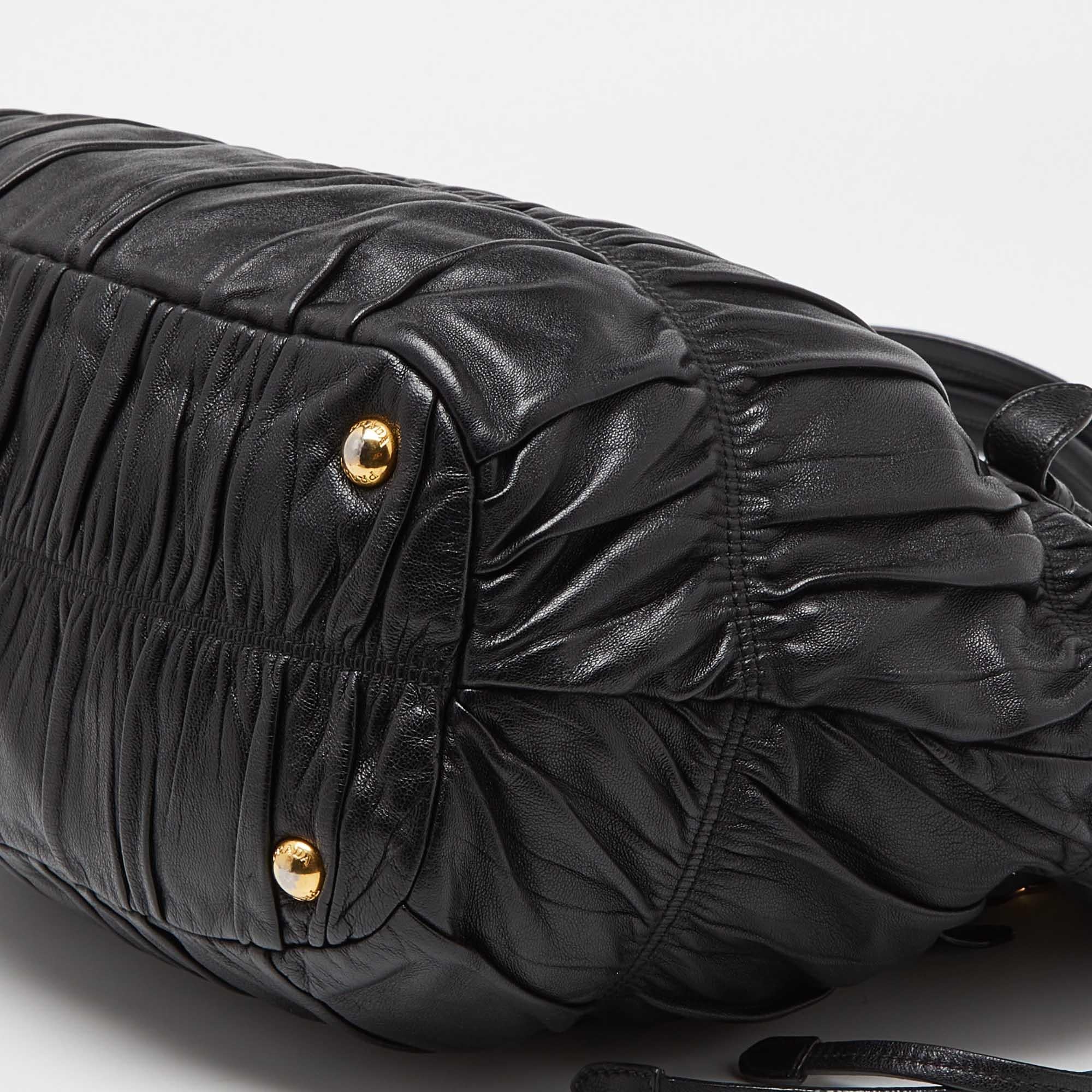 Prada Black Nappa Gaufre Leather Tote For Sale 3