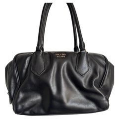 .	Prada Black Nappa Leather Bowler Bag with Powder Pink Interior