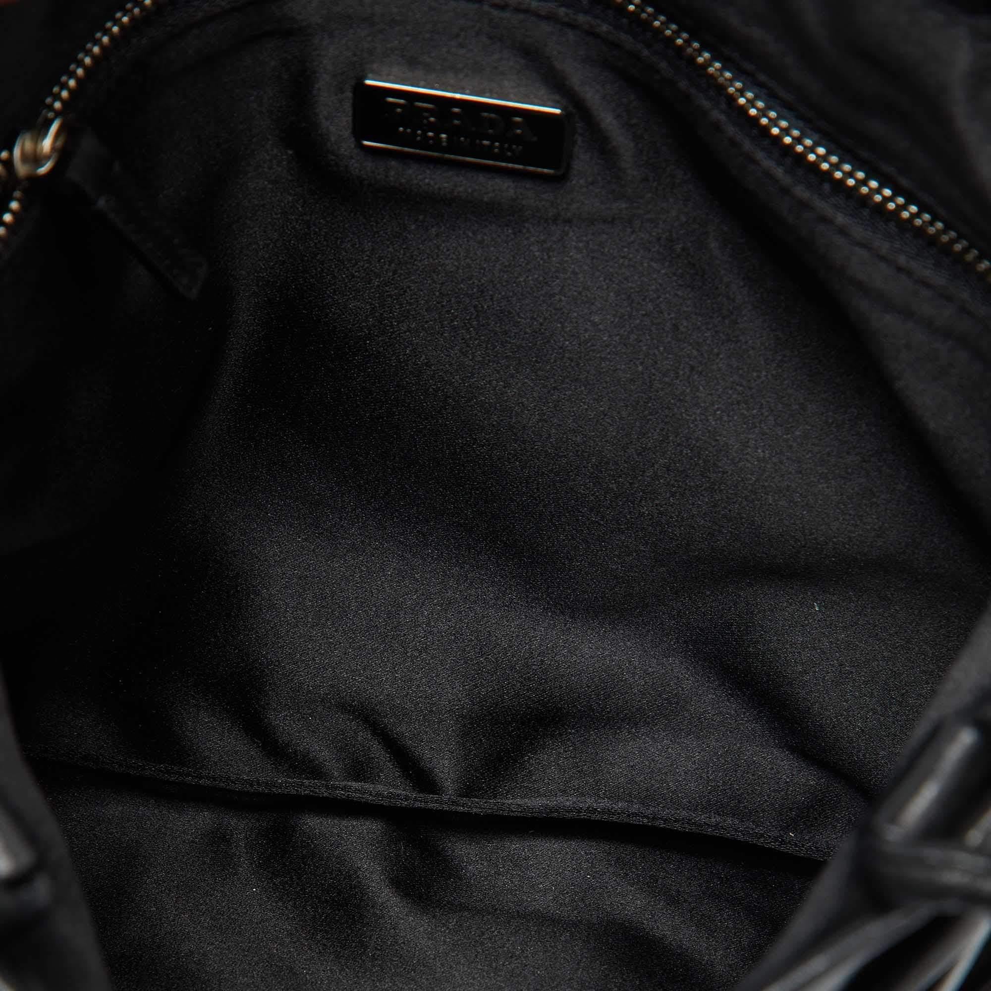Prada Black Nappa Leather Gaufré Floral Tote 3