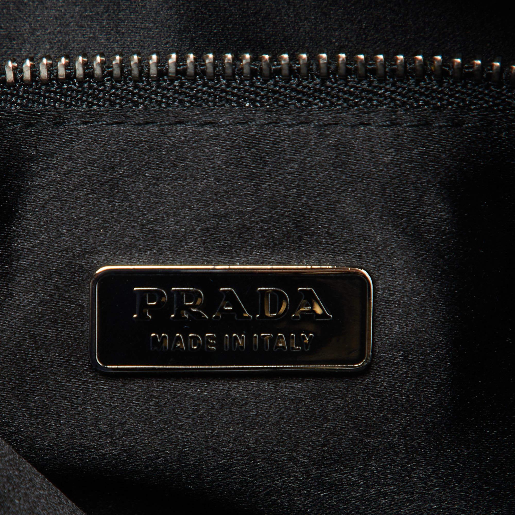 Prada Black Nappa Leather Gaufré Floral Tote 4