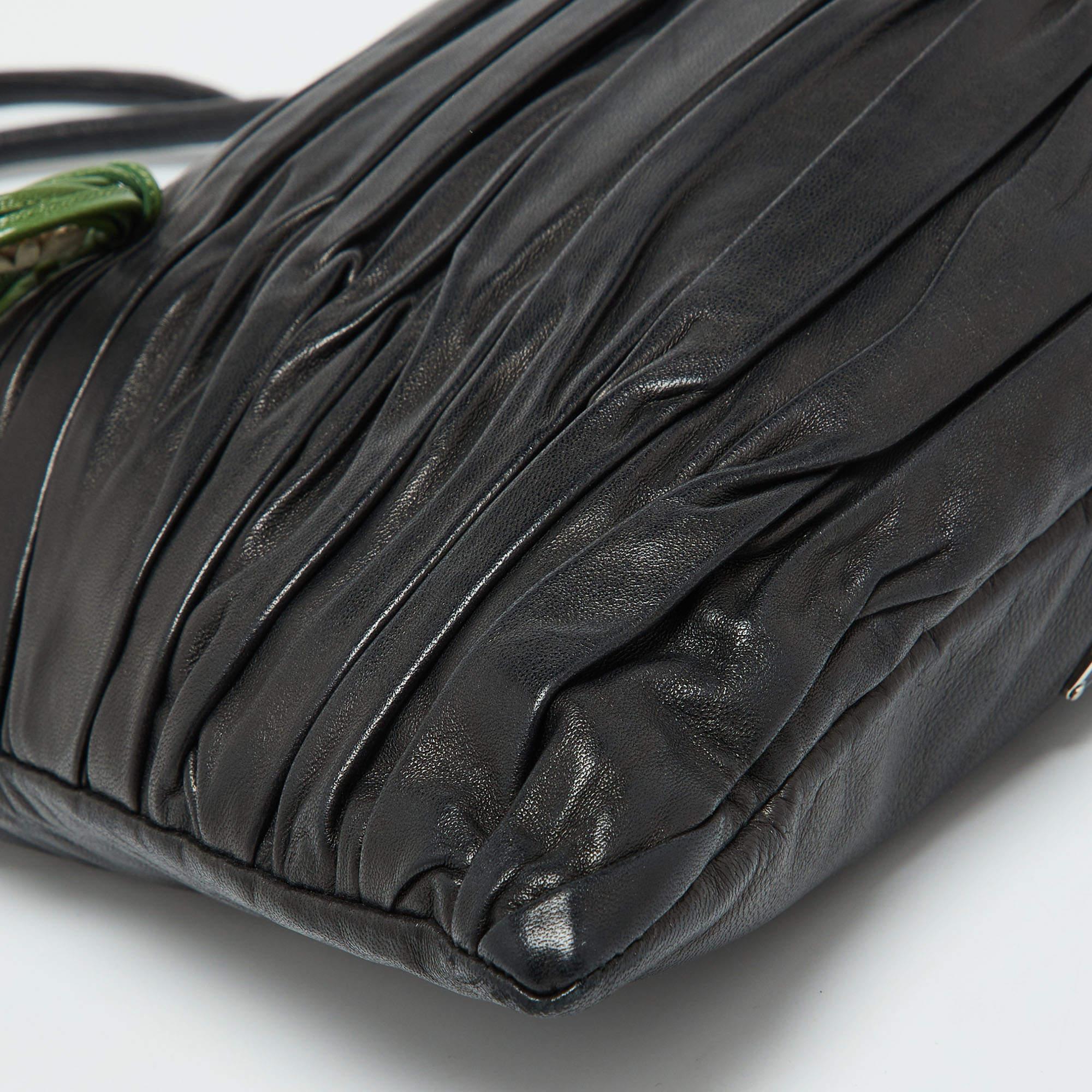 Prada Black Nappa Leather Gaufré Floral Tote 5