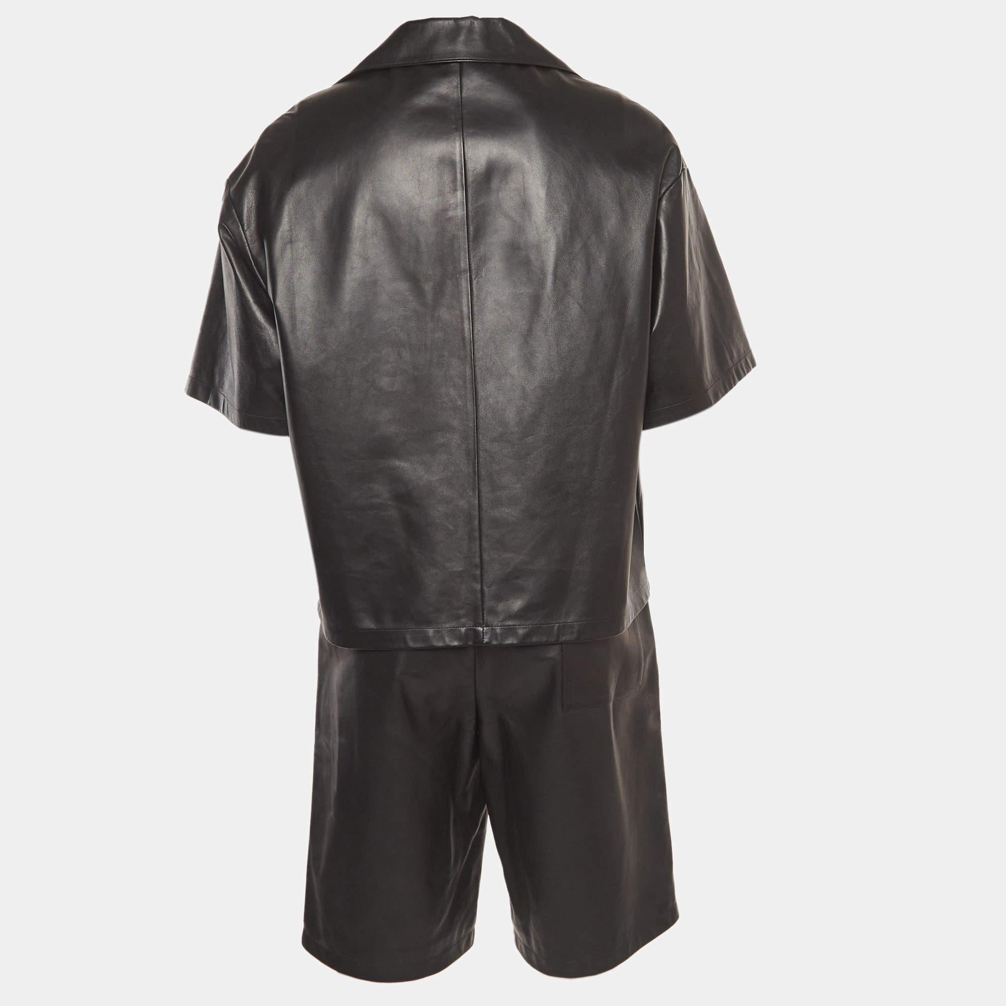Smart tailoring, high-quality leather, and enduring comfort & style are delivered by this Prada set of shorts and shirt. The set comes in black and the collar shirt has the triangular brand logo.

Includes: Tag