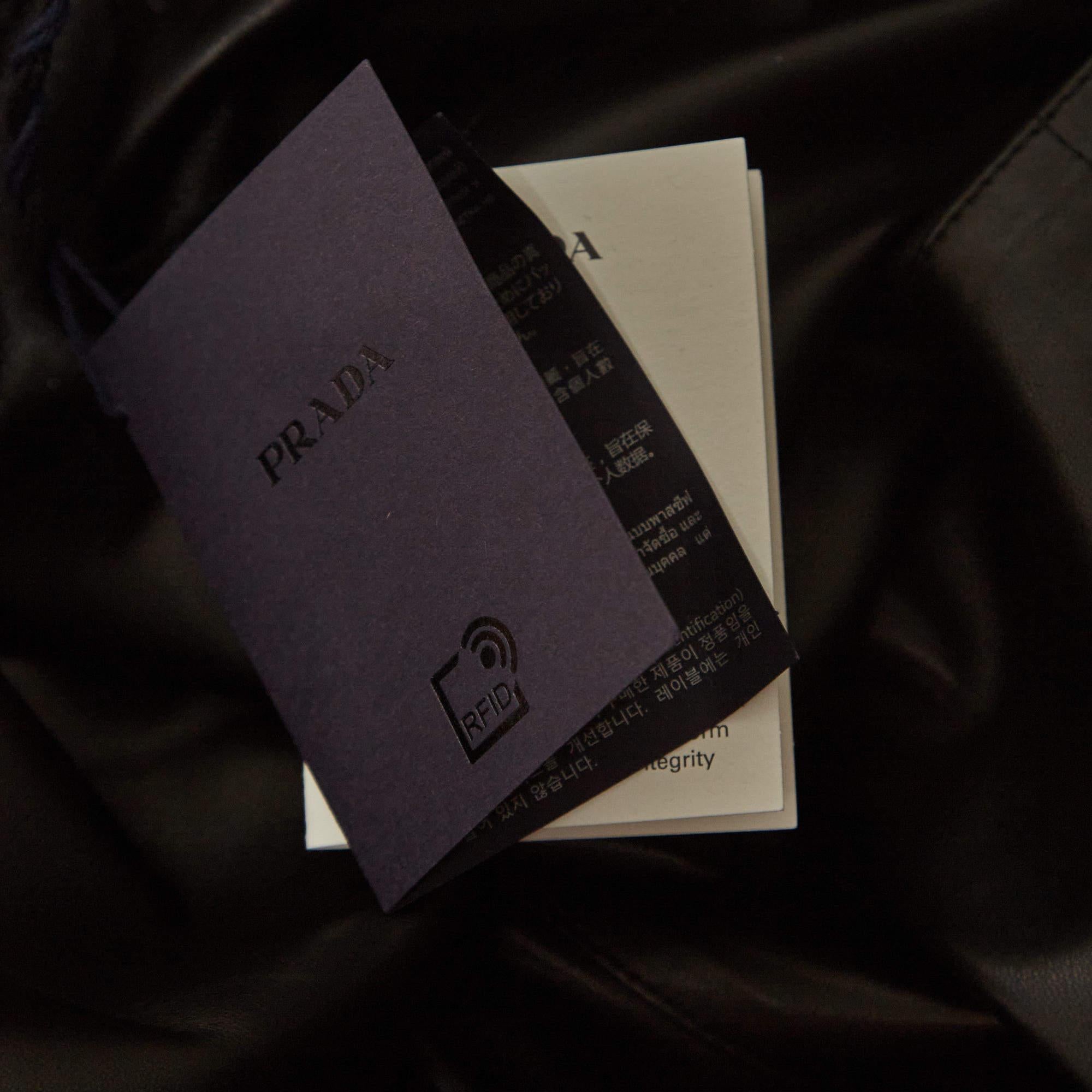 Prada Black Nappa Leather Metal Logo Embellished Shorts and Shirt Set M In Excellent Condition In Dubai, Al Qouz 2