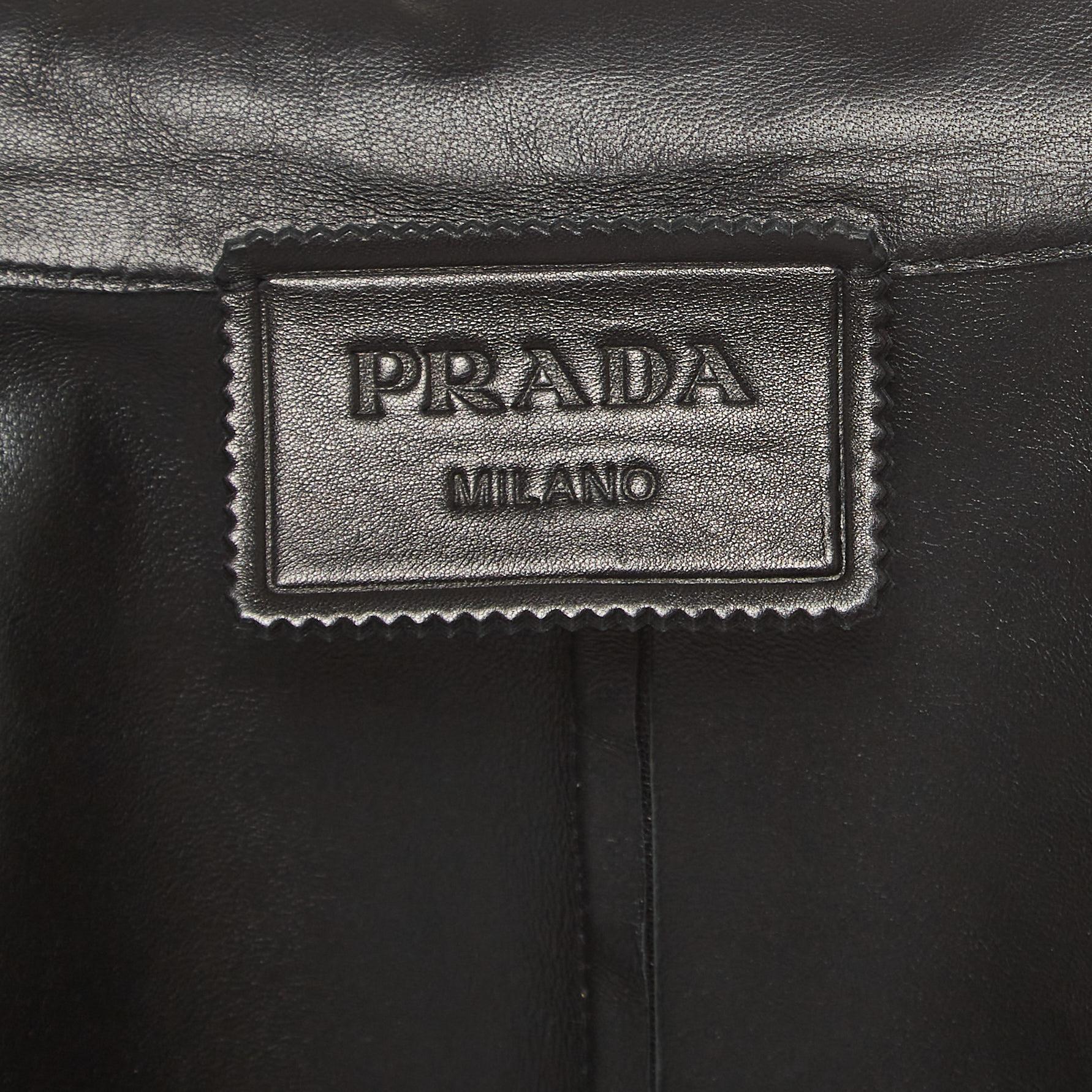 Prada Black Nappa Leather Metal Logo Embellished Shorts and Shirt Set M For Sale 1
