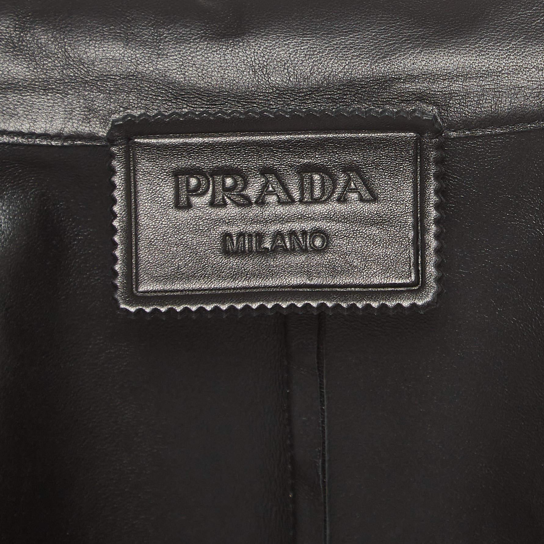 Prada Black Nappa Leather Metal Logo Embellished Shorts and Shirt Set M 2