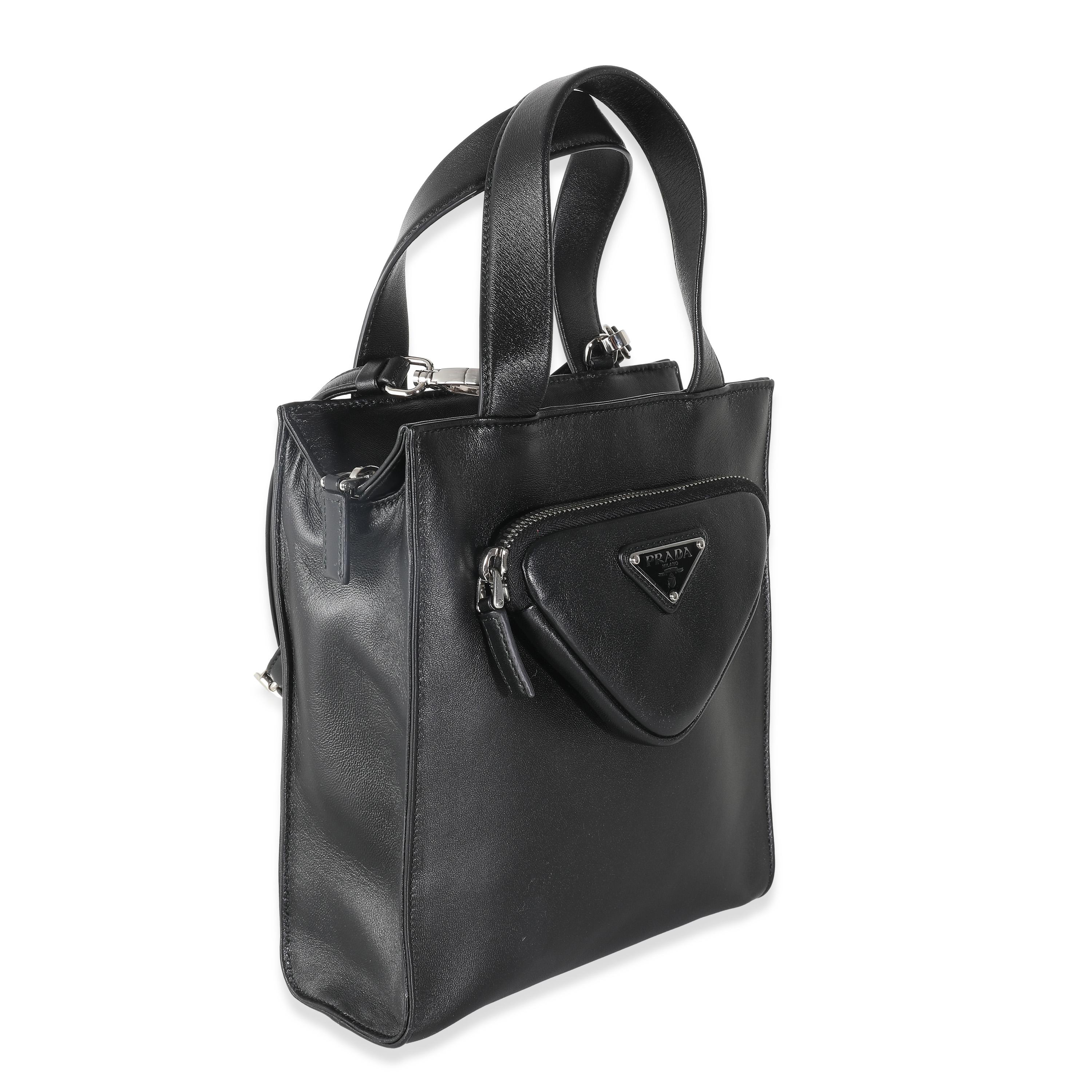 Prada Black Nappa Small Triangle Pocket Tote In Excellent Condition For Sale In New York, NY