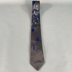 PRADA Black Navy Geometric Silk Skinny Tie