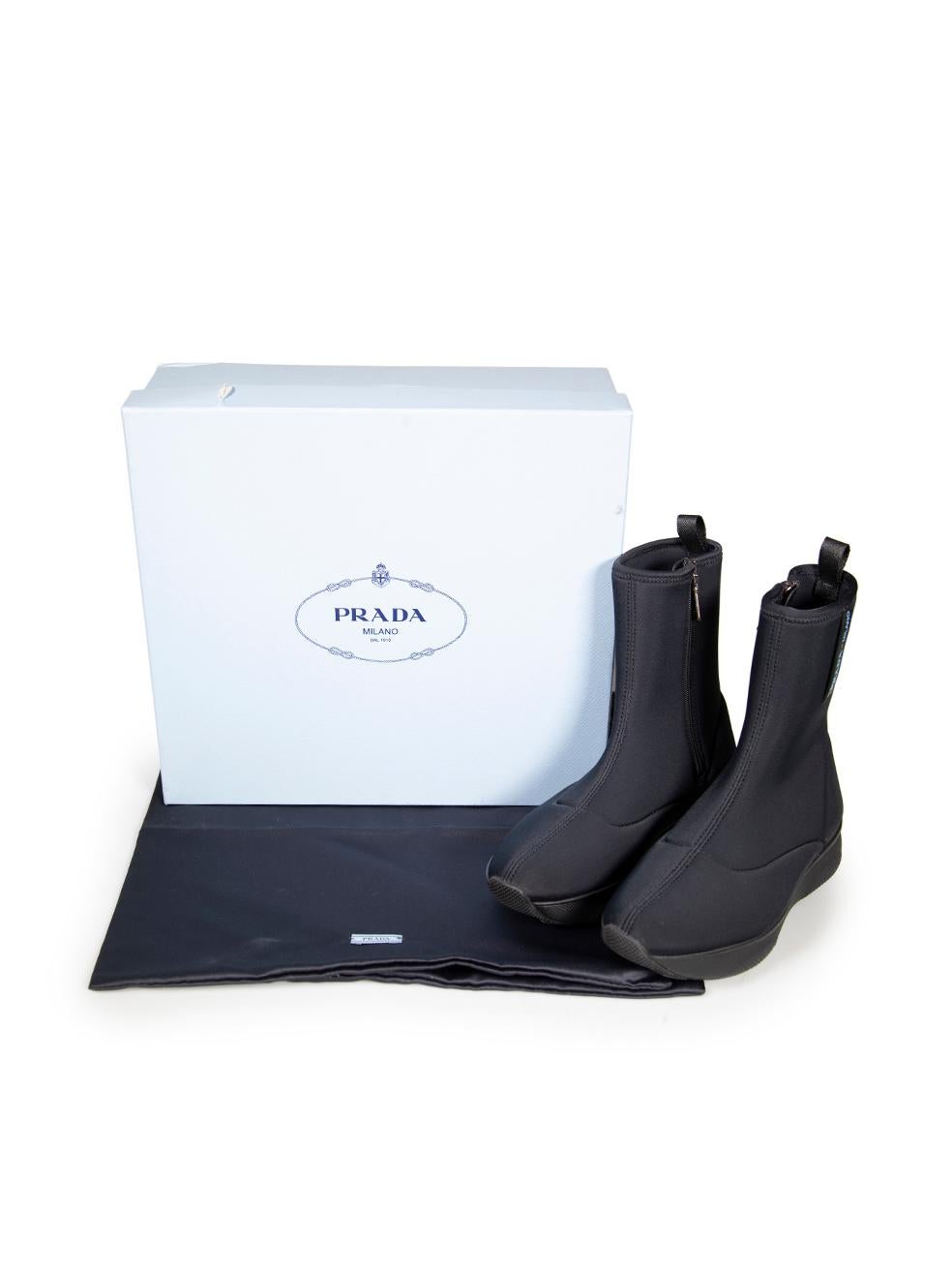 Prada Black Neoprene Ankle Boots Size IT 36 For Sale 2