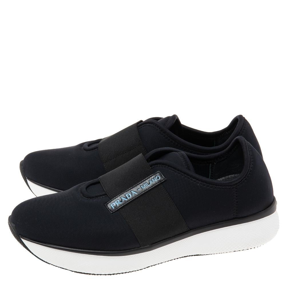 Prada Black Neoprene Slip-On Sneakers Size 39.5 In New Condition In Dubai, Al Qouz 2